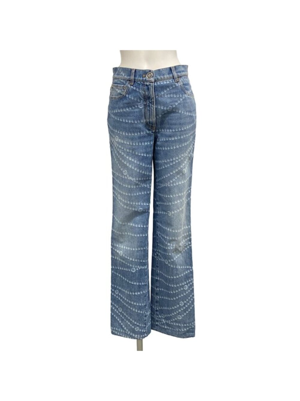 Chanel Jeans S Light Blue Pearl Print Cotton